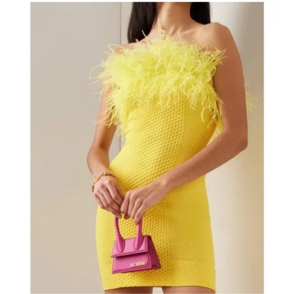 ⭐️STAUD Feather Yellow Knit dress with Feather trim - Small (NEW with Tags)⭐️